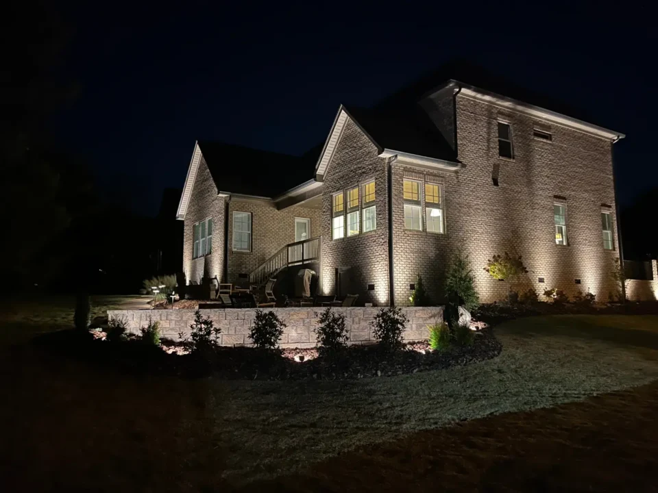 Bright Landscape Lighting Charlotte NC for Home Home in Charlotte, NC after installing outdoor lighting by Palmetto Outdoor Lighting